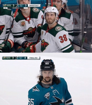 Erik Karlsson montre à Ryan Hartman comment réussir son slapshot sur penalty