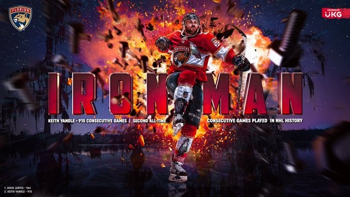 Keith Yandle a enchaîné un 915e match consécutif depuis 2009