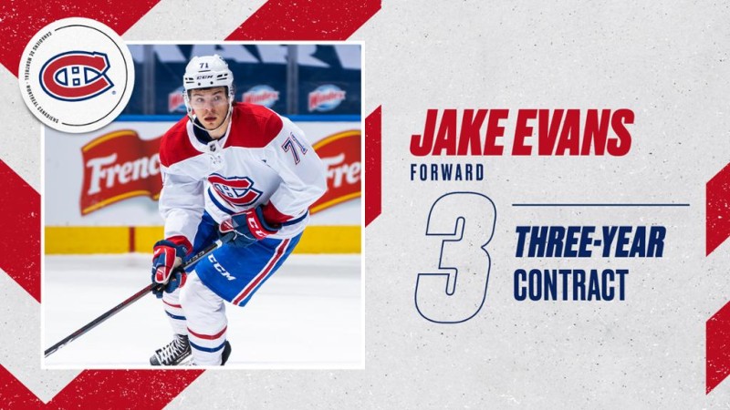 Jake Evans prolonge de trois ans avec le Canadien