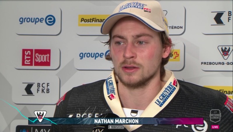 Interview d'après-match de Nathan Marchon, Guillaume Asselin. Christoph Bertschy et Gaëtan Haas
