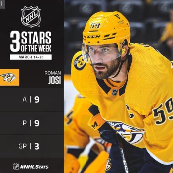 Roman Josi est la première étoile de la semaine en NHL