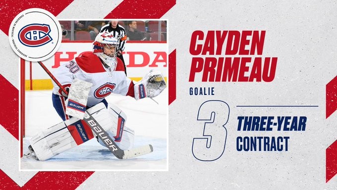 Cayden Primeau s'entend pour 3 ans avec le Canadien