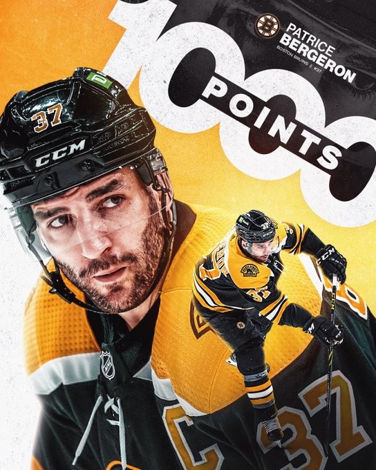 Patrice Bergeron dignement fêté pour son 1'000e point dans la LNH