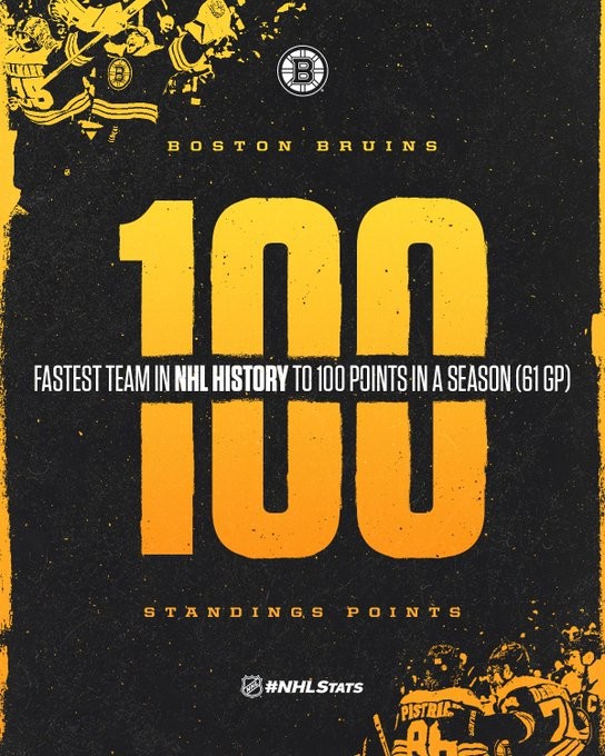 Boston est devenue l'équipe la plus rapide à atteindre les 100 points dans l'histoire de la NHL