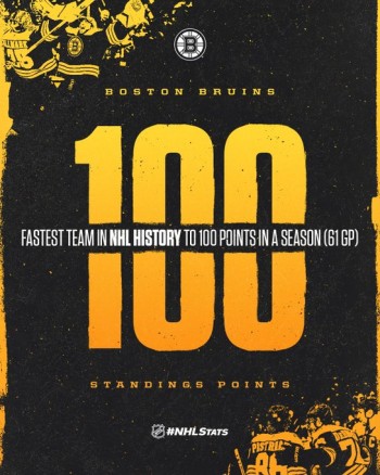 Boston est devenue l'équipe la plus rapide à atteindre les 100 points dans l'histoire de la NHL