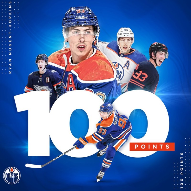 Ryan Nugent-Hopkins devient le troisième joueurs des Oilers à atteindre les 100 points cette saison, une première depuis 1996