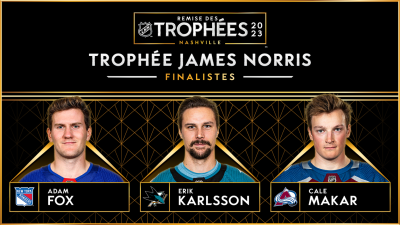 Fox, Karlsson et Makar sont finalistes pour le trophée Norris