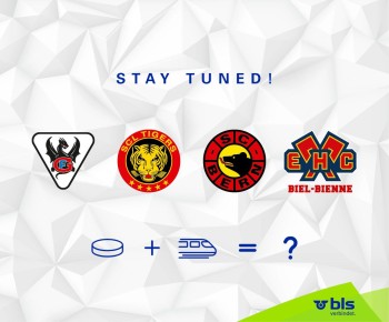 Un train aux couleurs du CP Berne, du HC Fribourg-Gottéron, du HC Bienne et des SCL Tigers