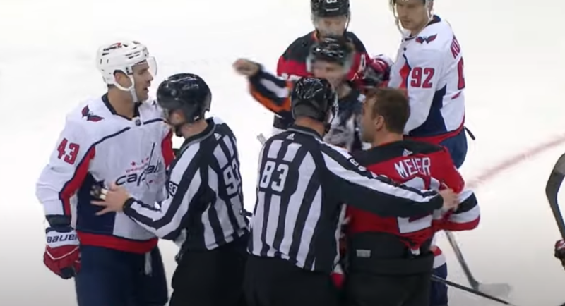 Fin de match animée entre Timo Meier et Tom Wilson