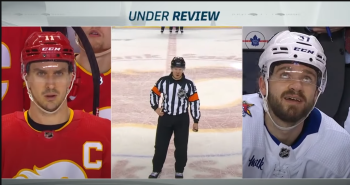 Andrew Mangiapane voit son but du patin validé grâce à son adversaire