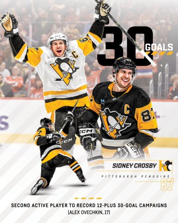 Une douzième saison avec au moins 30 buts pour Sidney qui fait mieux que Mario Lemieux