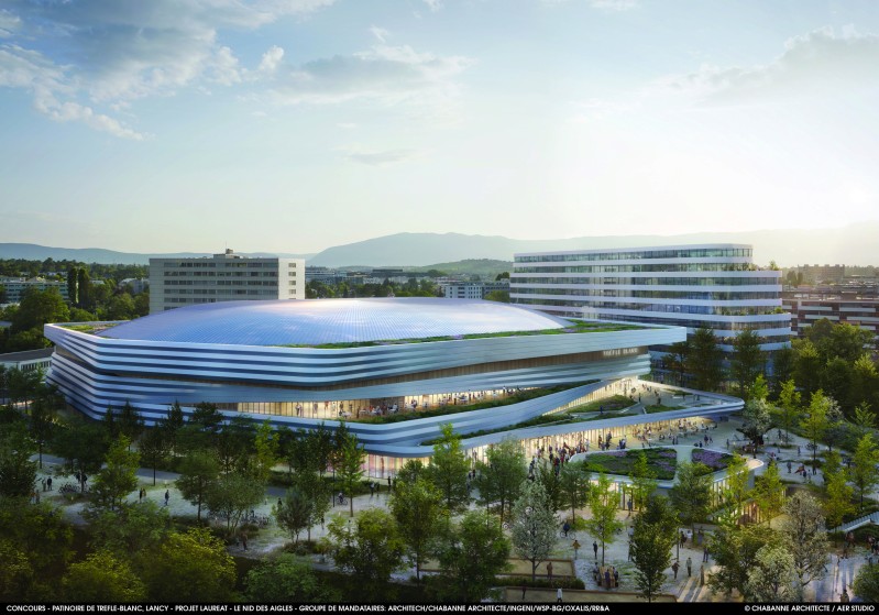 Un aperçu du projet retenu pour la future patinoire du Trèfle-Blanc de Genève