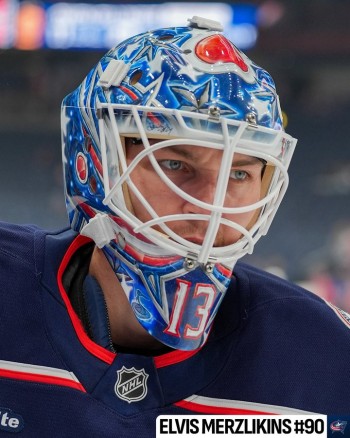 Le nouveau masque d'Elvis Merzlikins dans les détails