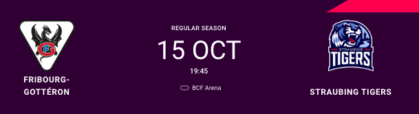 CHL : formation des équipes pour le match Fribourg vs Straubing