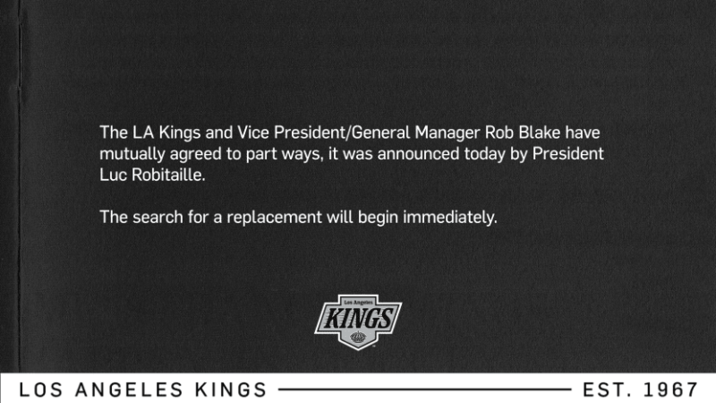 Les LA Kings et le directeur général Rob Blake se séparent d'un commun accord