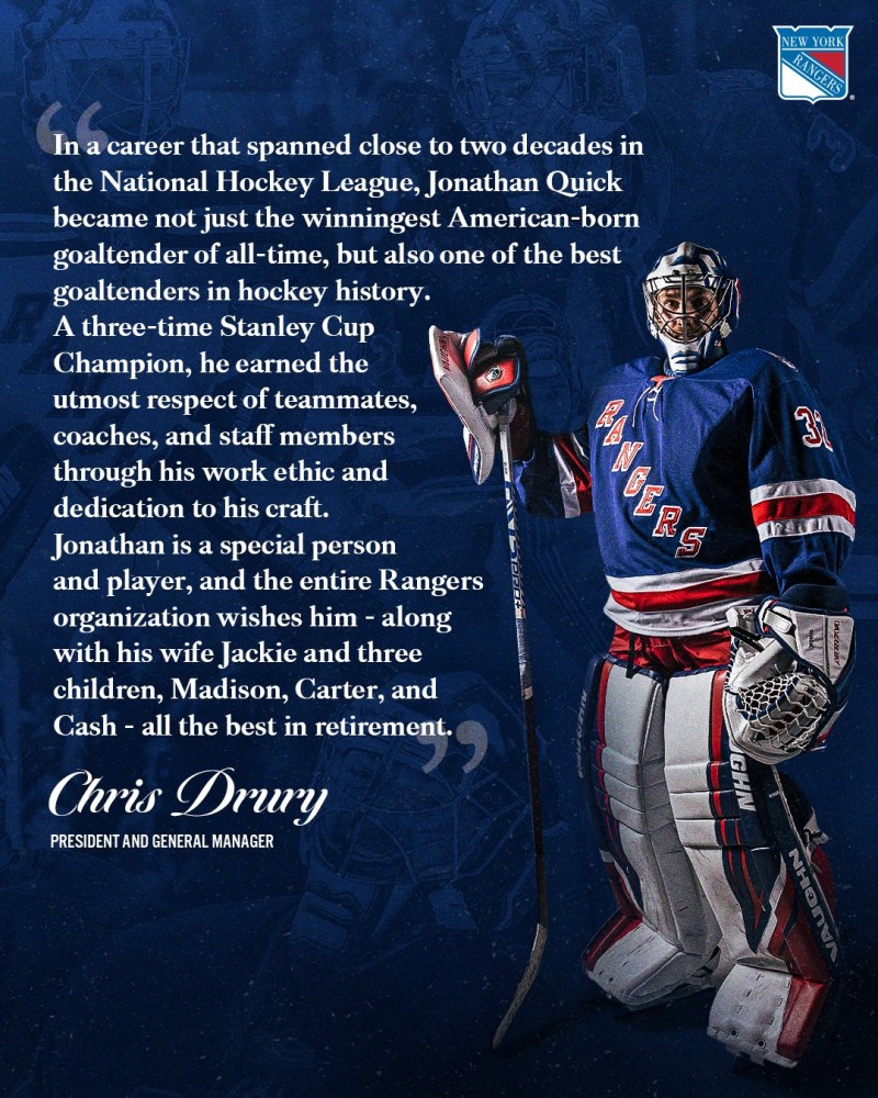 Jonathan Quick met un terme à sa carrière