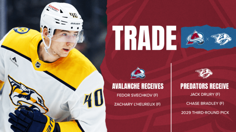 Colorado und Nashville vollziehen einen Trade mit vier Stürmern