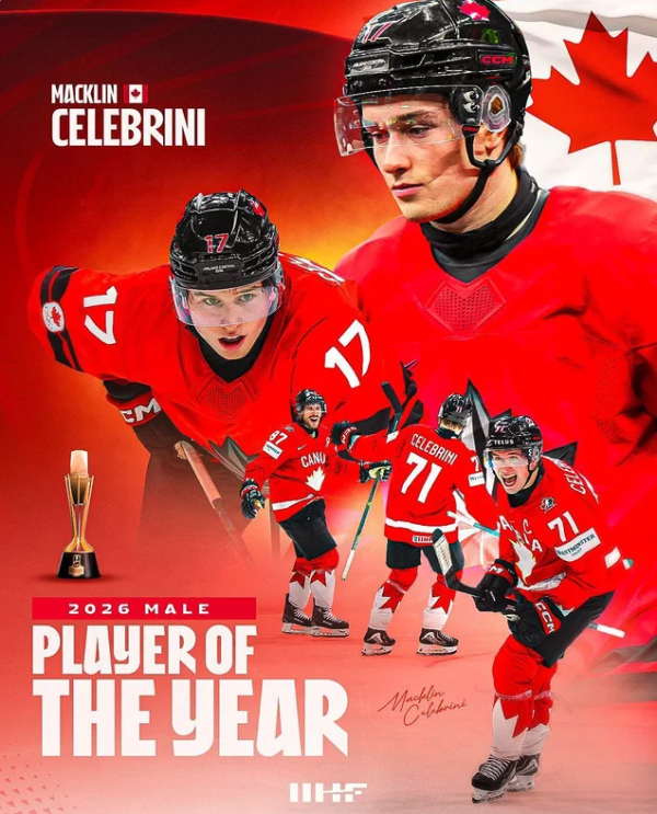 Macklin Celebrini élu joueur de l’année par l’IIHF