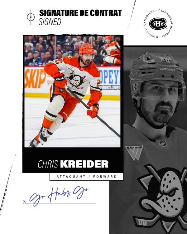 Chris Kreider signe pour une saison avec les Canadiens de Montréal