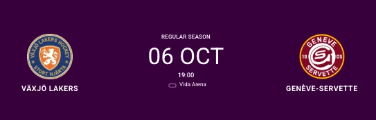 CHL : formation des équipes pour le match Växjö Lakers vs Genève